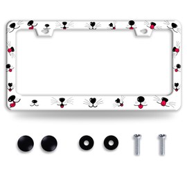 Cat Dog Mouth License Plate Frame Funny Pet License Plate Frames Stainless Steel Accessories Cars Decor with 2 Holes and Screws Fits Standard Us Ca Vehicles License Plate Holder Size 12.2 X 6 Inch