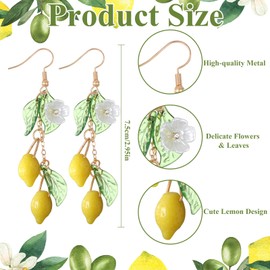 LXUEJIE Cute Lemon Dangle Earrings for Women, Resin Yellow Lemon Hoop Earrings Minimal Fashion Fruits Dangling Earring for Women Sweet Earring for Birthday Valentine's Day Christmas Cosplay Gift