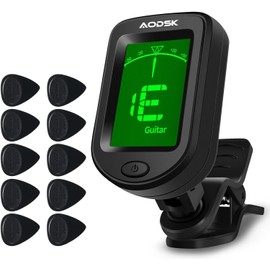 AODSK Aodsk Clip-on Guitar Tuner for String Instrument,Digital Electronic Tuner,Large Clear LCD Display,Rotatable,Suitable for Acoustic Guitar,Ukulele,Bass,Violin and Chromatic,with 10 Guitar Picks