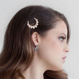 Inilbran Boho Crystal Pearl Moon Hairpin Clip Vintage Cz Crescent Moon Hair Barrette Clip Gold Rhinestone Pearl Hair Clip Hairpin Decorative Bobby Pins Pearl Bride Hair Accessories for Women