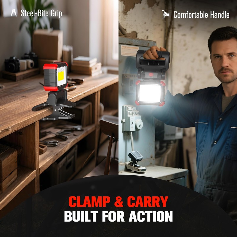 Yls 2 Pack LED Rechargeable Work Light with Clamp, 2100LM