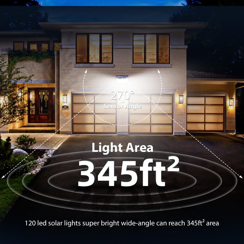 HMCITY Solar Lights Outdoor 120 LED with 3 Lighting Modes,