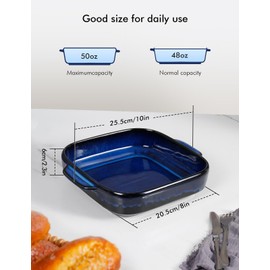 Ceramic Baking Dish - 8x8 Deep Square Baking Pan, Lasagna Pan with Double Handles, Non-Stick Casserole Pan for Oven, Brownie, Lasagna, Roasting - Home Gift (Reactive Glaze Blue)
