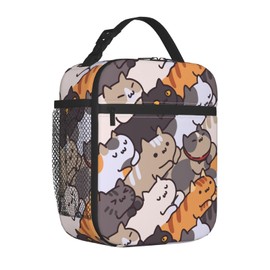 HKHEHOP Cat Cartoon Animal Cute Lunch Bag Insulated Reusable Lunch Box Lunch Tote Lunchbox Portable Bento Bags For Men Women Office Work Travel Picnic Camping
