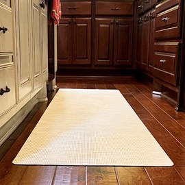 ExactMade - Hard Floor Runner, USA Made, 28 x 95.5 Inch, Ivory, 2.4mm Thick, Highly Durable, Easy to Clean, Waterproof, Indoor/Outdoor, Nonslip, Cushioned Vinyl Floor Mat - Woven Collection