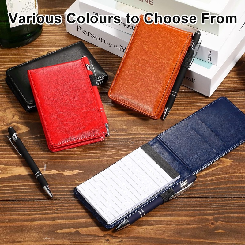 8pcs Mini Brown Black Pocket Notepad Holder Set, Small Notebook