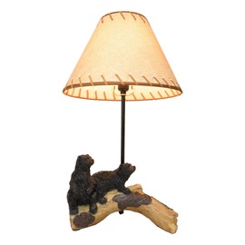 Ebros Gift Rustic Western Whimsical Forest Black Bears Resting On Tree Log Table Lamp with Bordered Lace Shade Cabin Lodge RV Decorative Accent Lighting