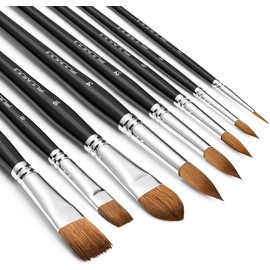 Sable Watercolor Brushes Professional 8Pcs, Fuumuui Kolinsky Sable Brush Set Variety Shapes with Flat, Round Pointed, Cat's Tongue Oval Wash Perfect for Watercolour Acrylic Gouache Inks Painting