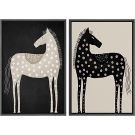 SIGNWIN Framed Canvas Print Wall Art Set Polka Dot Horse Black and White Retro Animal Illustrations Modern Minimal Decorative for Living Room, Bedroom, Office - 24"x36"x2 Black