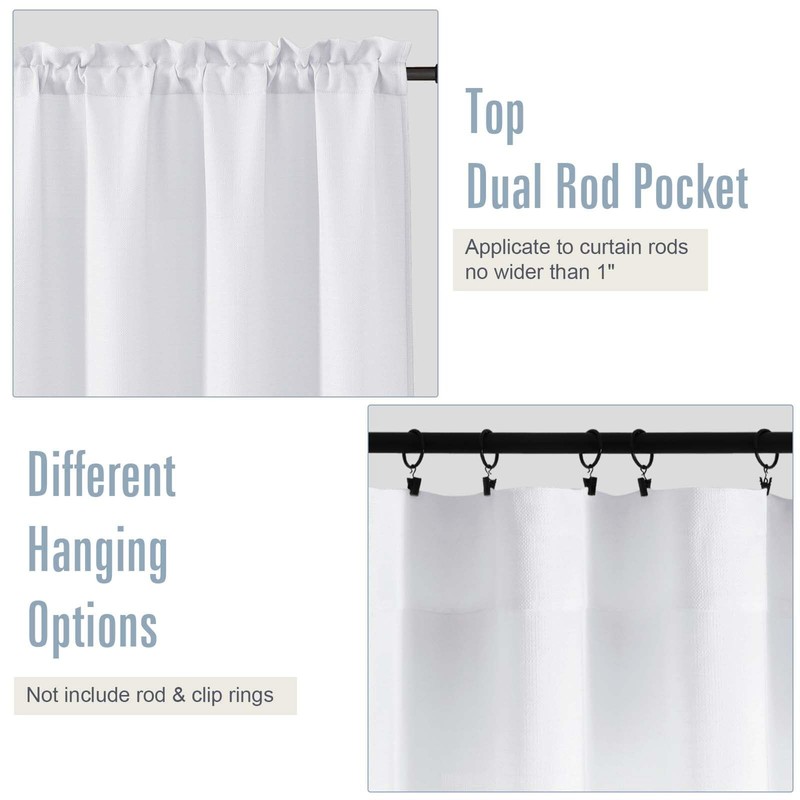 WelvetBLK White Valances for Windows 2 Panels, Soft Solid Airy