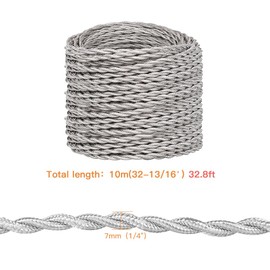 10 Meters / 32.8FT Silver Braided Cable, Helunsi 3 Core Electrical Cable, Vintage Braided Flex Cable Twisted Fabric Electrical Wire for DIY Lamps Industrial Pendant Lights Lighting Appliances - Silver