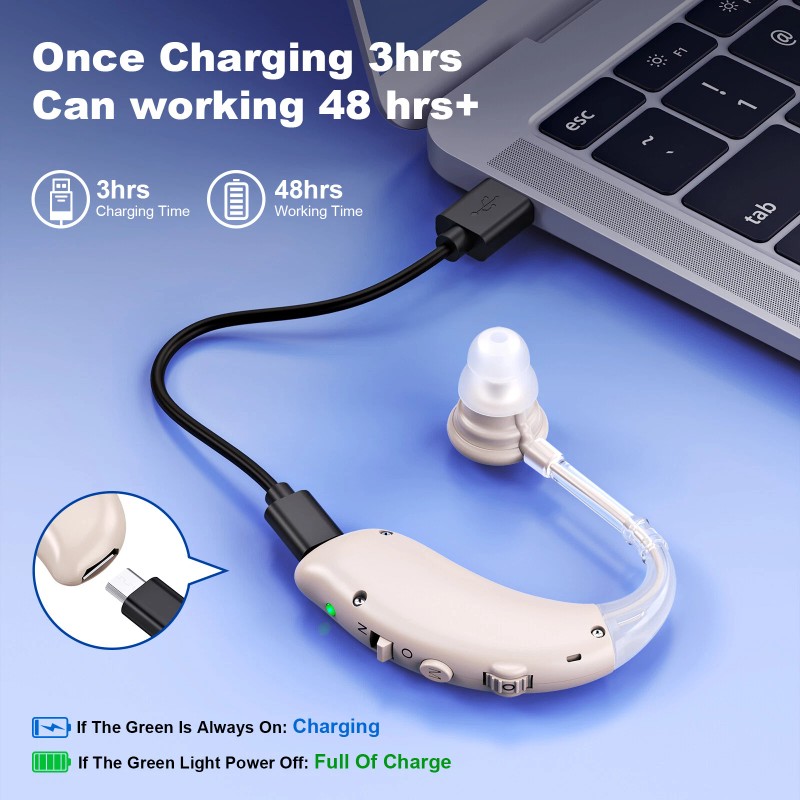 K&FCOPTEE 1 PCS Rechargeable Digital Hearing Aids Adjustable Invisible Sound