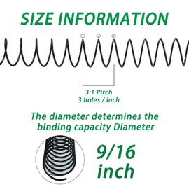 RAYSON 14.3mm Wire Spiral Coil Binding, 3:1 Pitch, 9/16" Metal Coils Comb Binding 115 Sheets Capacity, Black Color & Pack of 100