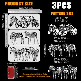 FINGERINSPIRE 3 Zebra Stencils with Brush 15 x 30 cm Zebra Pattern Templates Plastic PET Animal Zebra Painting Stencils Zebra Head Templates Animal Motif Stencil for DIY Decoration