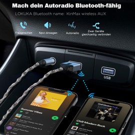 LOKUKA Bluetooth 5.3 to Aux Adapter for Car/Speaker, 3.5 mm Bluetooth Receiver with 8 Core Single Crystal Copper Cable, Aluminium Alloy Housing for Voice Navigation, Phone Music