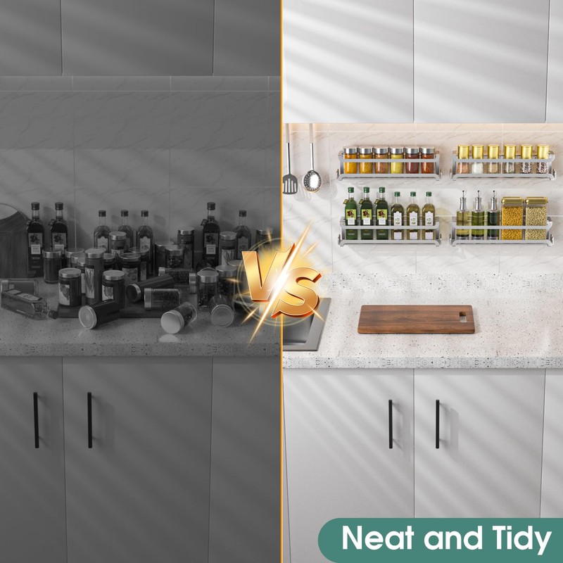 LUCYCAZ 4 Pack Wall Mounted Spice Rack with 16 Hooks,