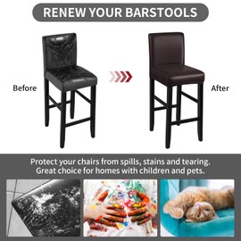 YISUN PU Bar Stool Cover Set of 2, Stretch Removable Barstools Cover, Waterproof Counter High Leg Low Back Chair Cover for Cafe Dining Room