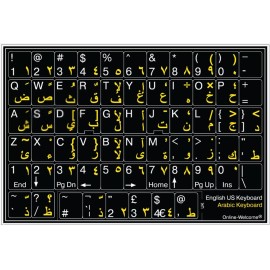 Online-Welcome ARABIC-ENGLISH KEYBOARD STICKER NON TRANSPARENT BLACK BACKGROUND ARABIC ALPHABET