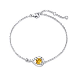FANCIME Citrine Bracelet 925 Sterling Silver Infinity Link Charm Bracelets November Birthstone Yellow Topaz Fine Jewelry Birthday Anniversary Christmas Gift for Her Women