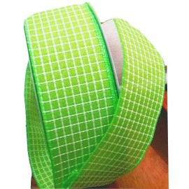 CH Green Cross Stitch 2 1/2" x 5 yd Wired Ribbon Basket Weave Texture Summer Beach