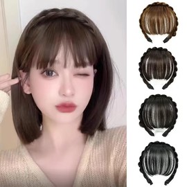 JJLFresheners Natural Fake Bangs Hair Piece Clip Long Wig Synthetic Hair Band Bangs Headband Headbands For Women (Black and Brown, 1)
