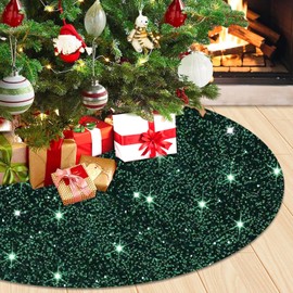 WUPIOS Dark Green Christmas Tree Skirt 36 Inch Small Tree Skirts Embroidery Glitter Tree Skirt Mat for 4Ft Xmas Tree Decorations Hunter Green Sequin Christmas Tree Skirt for Winter Holiday Home Party