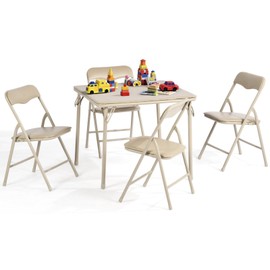 FurnitureR Kids Folding Table and Chairs Set, Small Foldable Square Table and 2-Chair, PVC Padded Seats, Metal Frame, Ideal for Preschool, Activities, and Small Spaces, 3-Piece Set, Camel