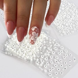 CEWEWP 30 Sheets White Flower Nail Art Stickers, White Flower with Rhinestones Designs Nail Decals 3D Self Adhesive Nail Stickers Nail Art Supplies White Flower Stickers for Nails Decorations