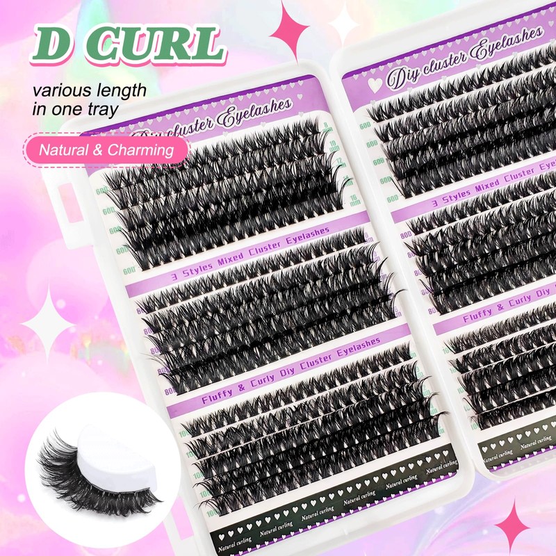 600 Pieces DIY Eyelash Extensions Set, 0.07D Eyelashes, Individual False