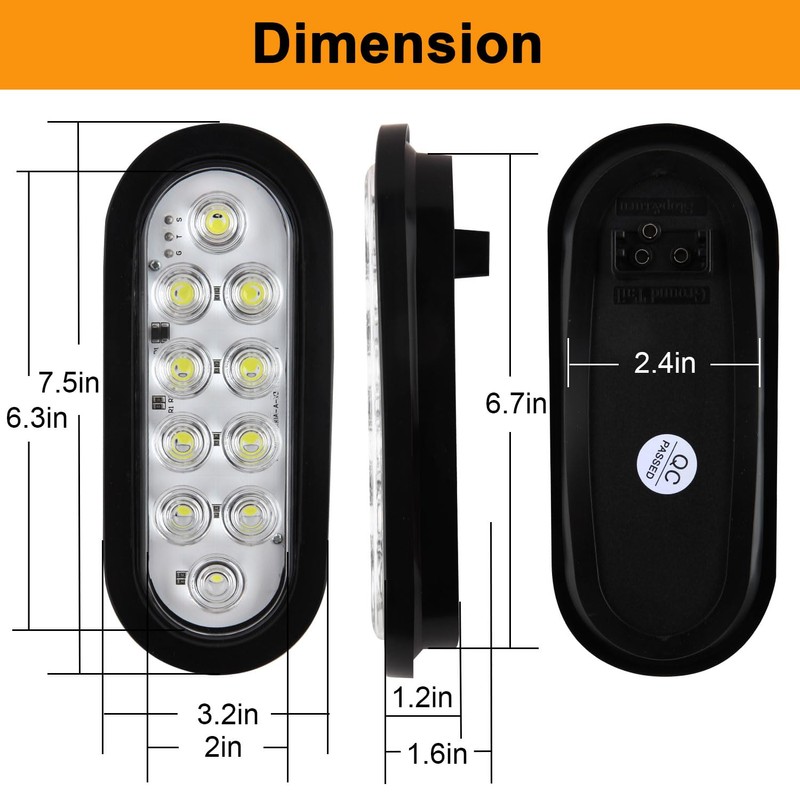 Traberm 6 Pcs 6" Inch Oval LED Trailer Tail Lights