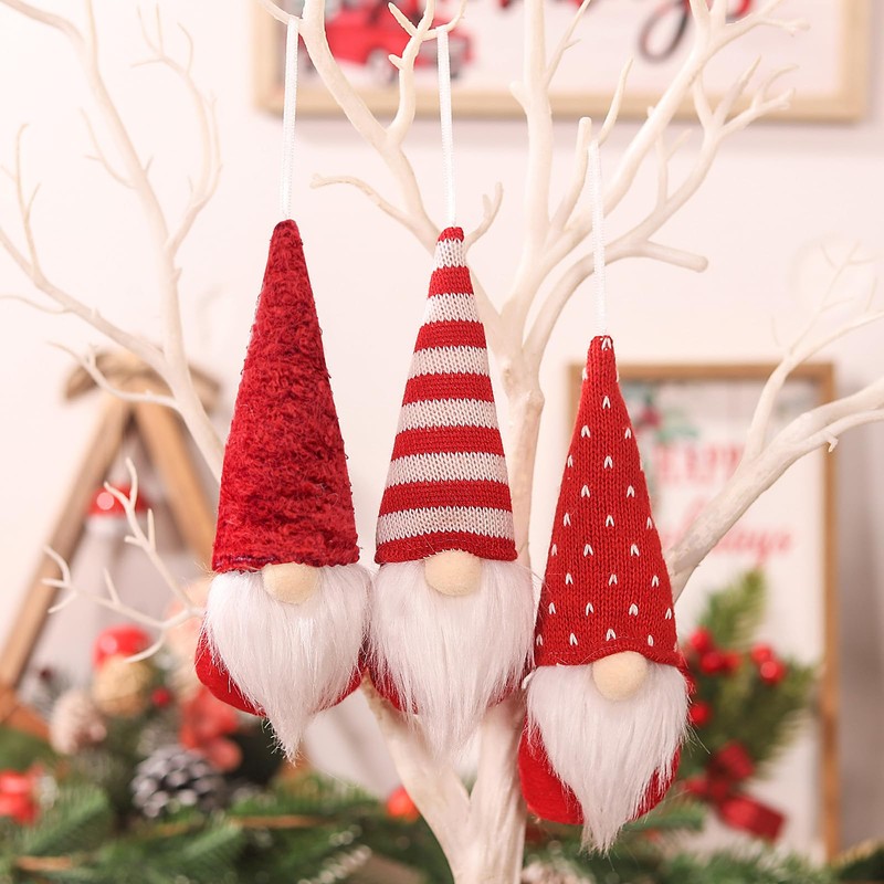 MrMrKura Christmas Tree Hanging Gnomes Ornaments Set of 3, Handmade