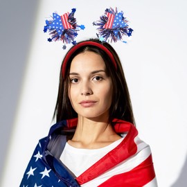 4th of July Headband Patriotic Head Boppers Glitter Star Hair Band American Flag Design Headpiece Red White and Blue Headwear Fourth of July Party Accessories for Independence Day Parades 1PCS