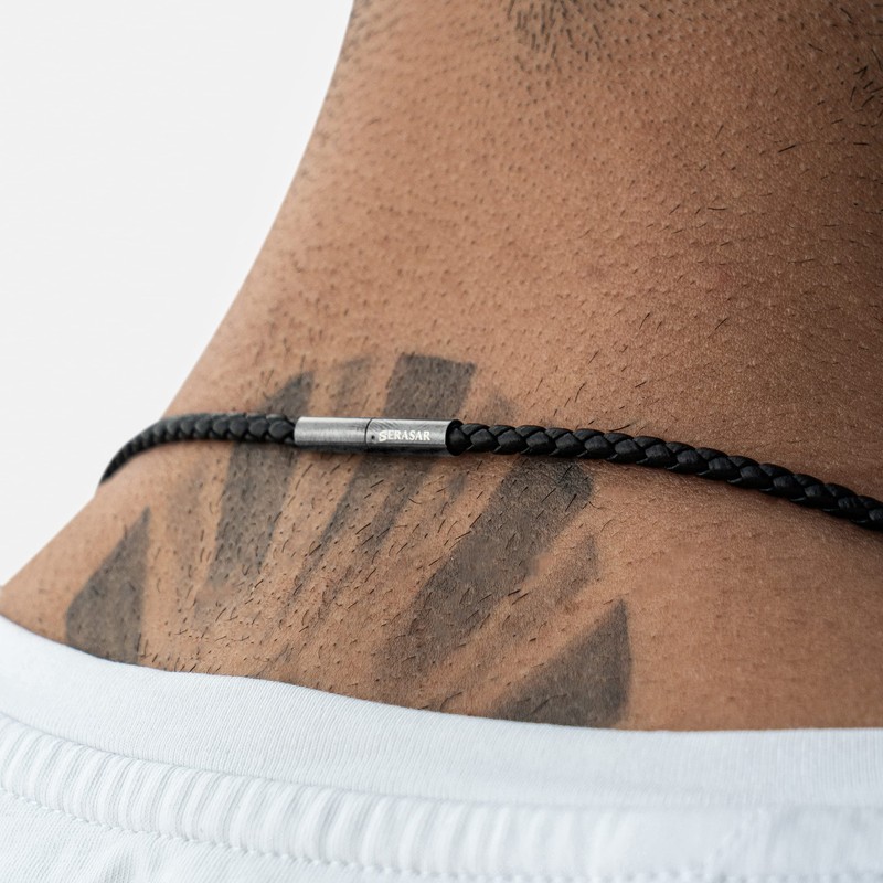 SERASAR Men's Premium Leather Necklace, Stainless Steel Pendant, Secure Clasp,