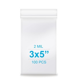 3''x 5'', (Pack of 100) 2 mil Thick Clear Plastic Reclosable Zip Poly Bags with Resealable Lock Seal Zipper for Photo, Jewelry, Bakery, Treats, Travel, Storage, Packaging & Shipping