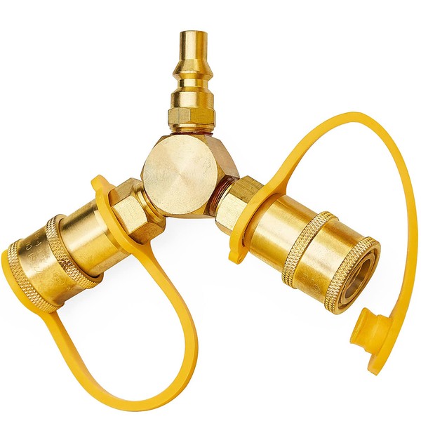 CALPOSE 1/4” RV Propane Quick Connect Y Splitter Adapter for