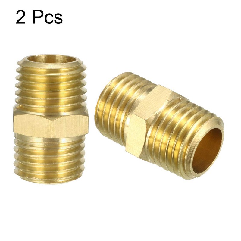 sourcing map Brass Pipe Fitting, Hex Nipple, 1/4" NPT x