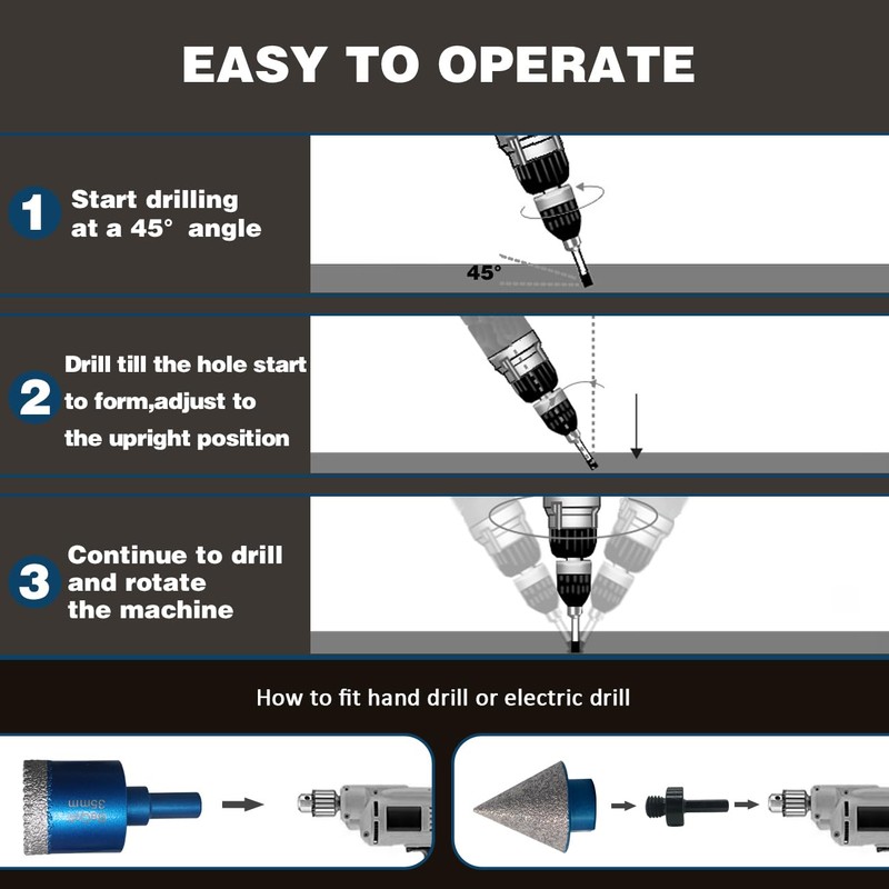 Tile Hole Saw Kit Diamond,BeQell 10pcs Diamond Core Drill Bits