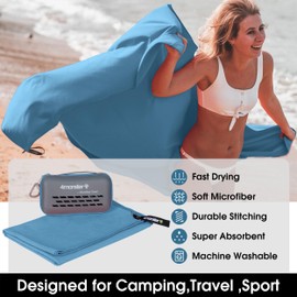 4Monster Camping Towel Super Absorbent, Quick Dry Microfiber Travel Towel, Fast Drying Ultra Soft Compact Gym Towel for Hiking Swimming Beach Yoga Travel Sports Backpack (Marine Blue, 71.00" x 35.00")