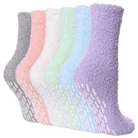 FNOVCO Non Slip Socks for Women Winter Warm Cozy Fuzzy Slipper Socks Soft Fluffy Hospital Socks with Grips (6 Pairs Candy Color)