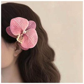 Inilbran Large Flower Hair Clips Vintage Orchid Flower Hair Clip Hawaiian Flower Hair Pins Wedding Flower Hair Clips Barrette Butterfly Orchid Hair Pin Decorative (Pink)