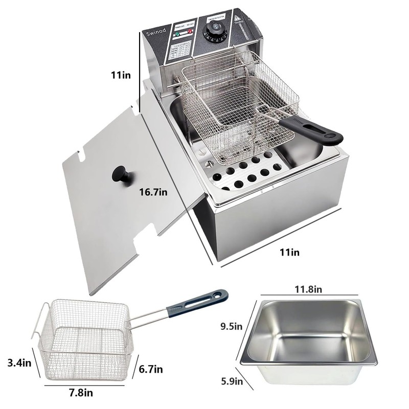 Commercial Deep Fryer with Baskets, 1700W 9.7QT/9.1L Thickened Stainless Steel