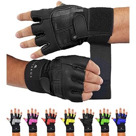 BLACKROX Fitness Gloves Genuine Leather Men & Women V3 Boston Strength Sports Wrist Protection Training Gloves Gym Gloves Bodybuilding Gym Gloves Weight Sports (Black, S)