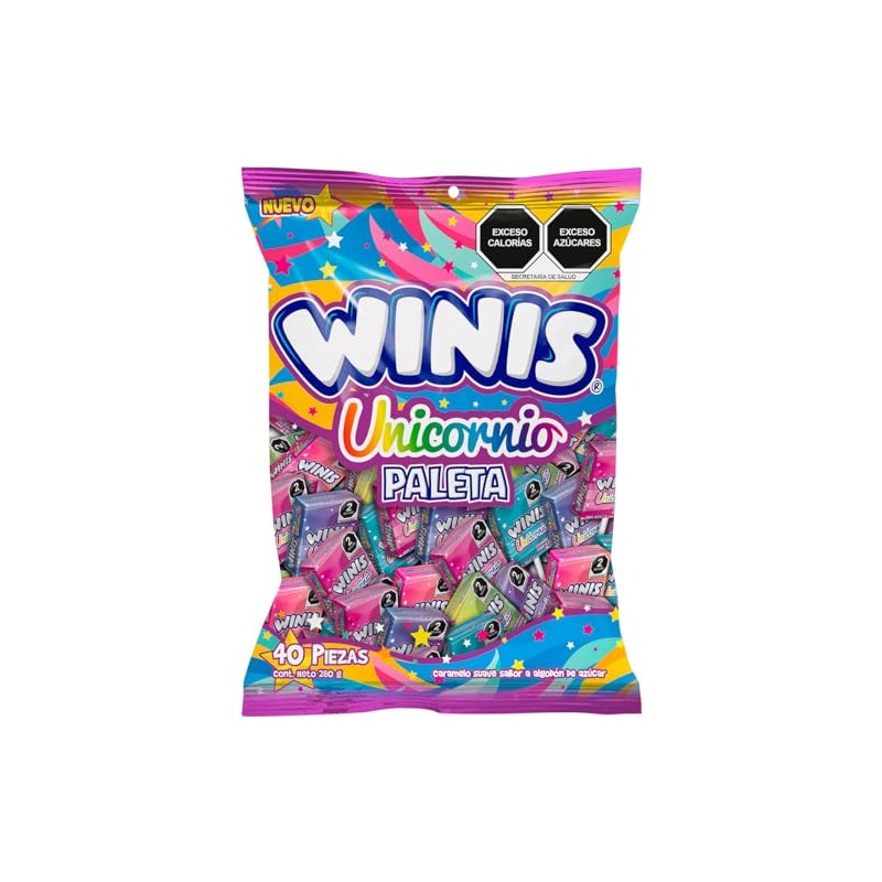 Winis Unicornio Paleta de 7 g. Bolsa con 40 pzas