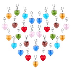 PH PandaHall 7 Colors Heart Glass Charms 28pcs Faceted Heart Pendants Crystal Dangle Charms Clip-on Stitch Markers with Lobster Claw Clasps for Wedding Necklace Bracelets Jewellery Making Keychain