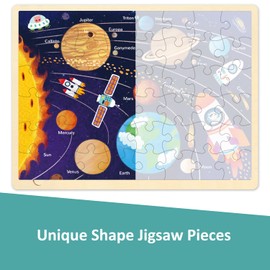 MoinKidz 48 Piece Puzzles for Kids Ages 4-8, Solar System Wooden Jigsaw Puzzles for Toddlers 4 Year Old, Each Piece is Unique, Preschool Space Puzzle Ages 3-5 with Puzzle Tray