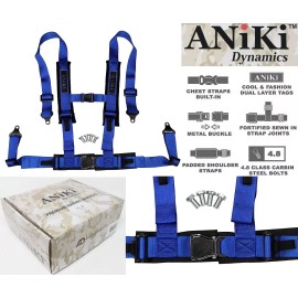 ANIKI BLUE 4 POINT AIRCRAFT BUCKLE SEAT BELT HARNESS w/ ULTRA SHOULDER PAD NEW