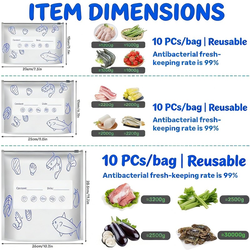 3 Size Reusable Aluminum Foil Food Storage Bags with Zipper