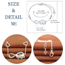 MicLee Bracelet for women, 925 sterling silver bracelet, Cute puppy and infinity symbol bracelet, Inlaid zircon, girl's animal jewelry, adjustable chain, silver