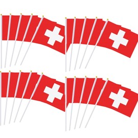 50Pcs Switzerland Flag on Stick 14x21cm Mini Swiss Waving Flag Plastic Flagpole Single Side Flag Small Flag Parade International Festivals Party Decoration Supplies Election Support