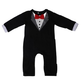 TOPINCN Baby Boy Gentleman Tuxedo Footie Christmas Holiday Outfit with Bow Tie Long Sleeve Newborn Gentleman Romper Jumpsuit with Bow Tie Black
